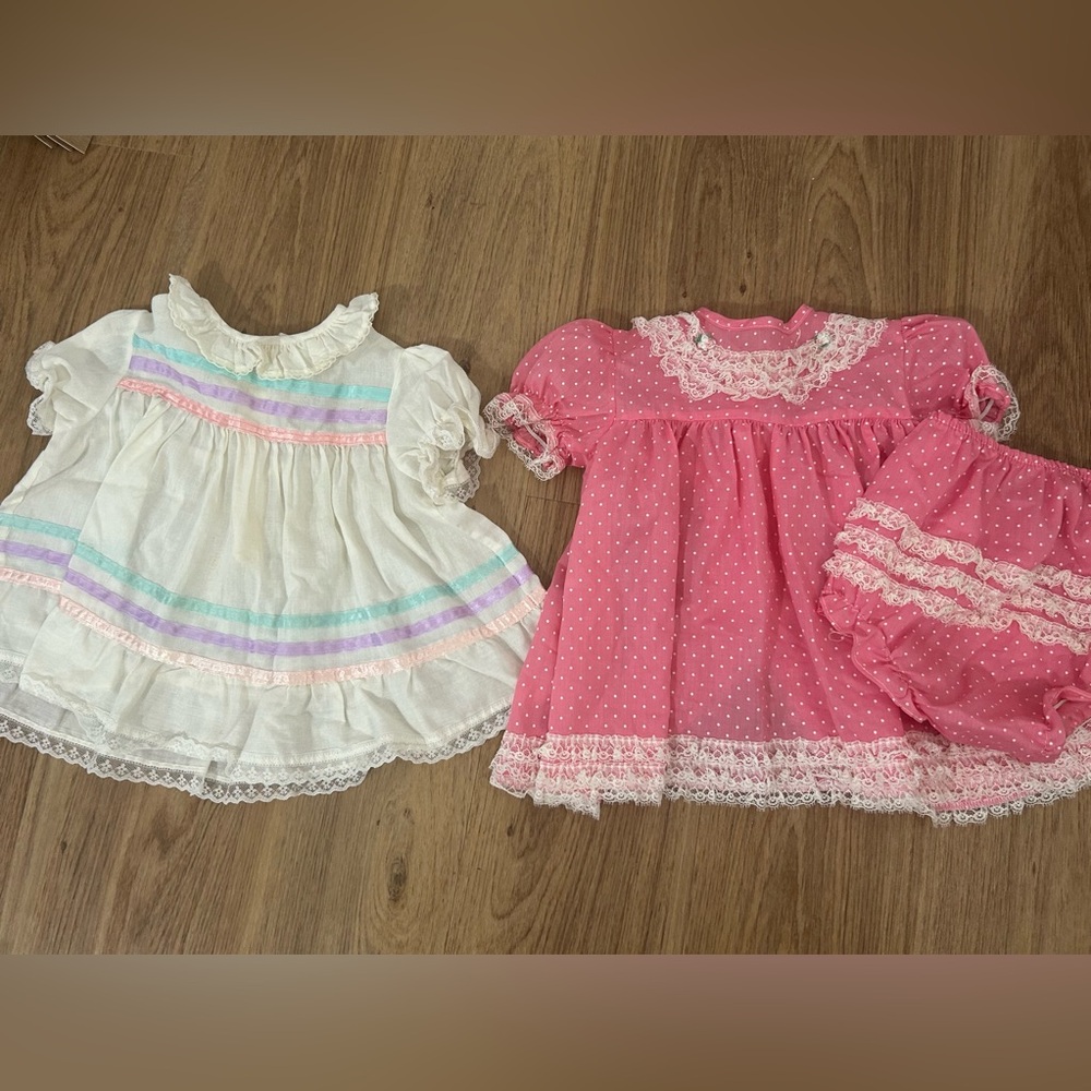 VTG 80s WINNIE‎ THE POOH FLORAL EYELET SEARS PRARIE BIB DRESS 12m 26-31lbs USA